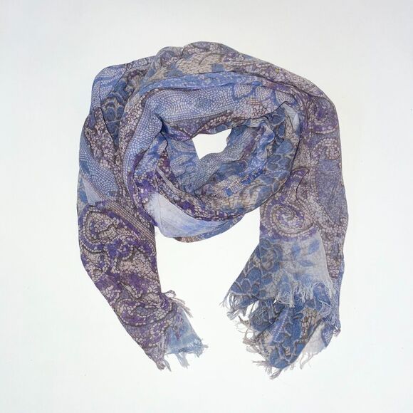 NWT J. Jill Scarf Women’s Floral Stained Glass Rectangle Fringe Purple Blue - Picture 1 of 5